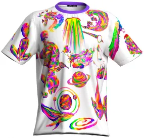 Glowing T Shirt Glow in UV Fluorescent Cosmic White