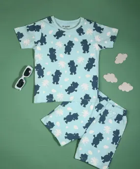 Hippo Pattern Half Sleeves T-Shirt & Shorts Set