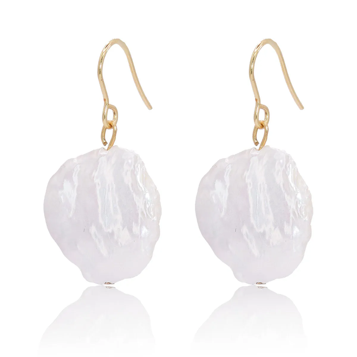 Large flat pearl dangle earrings