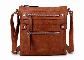 LARGE TAN MULTI COMPARTMENT CROSSBODY BAG WITH LONG STRAP