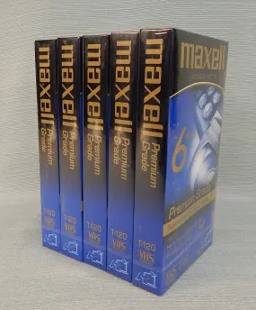 Maxell T-120 Premium Grade Videocassettes - Lot of 5 - Brand New!