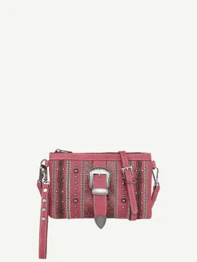 Montana West Buckle Floral Embossed Crossbody Clutch