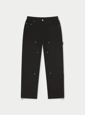 TWILL RIVET DETAIL CARPENTER PANT - BLACK